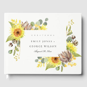 LIVRE D'OR MARIAGE FLORAL TOURNESOL EUCALYPTUS PIN RUSTIQUE