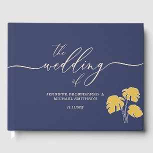 Livre D'or Mariage floral tropical à palmiers bleus
