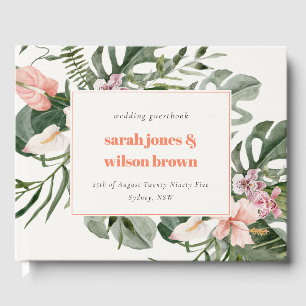 Livre D'or Mariage floral tropical vibrant de la Pêche
