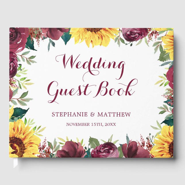 Livre D'or Mariage frontalier floral des tournesols aquarelle (Recto)