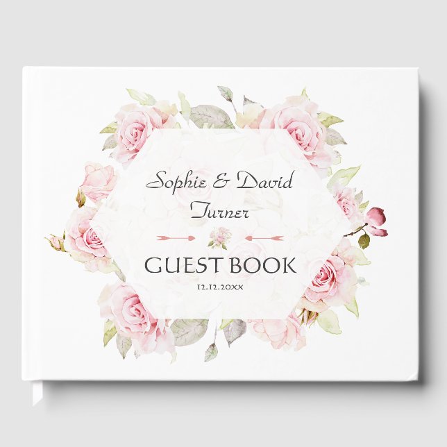 Livre D'or Mariage géométrique à fleurs rose pâle (Recto)