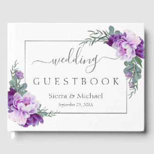 Livre D'or Mariage géométrique argenté et violet élégant