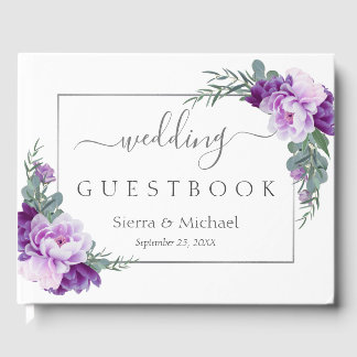 Livre D'or Mariage géométrique argenté et violet élégant