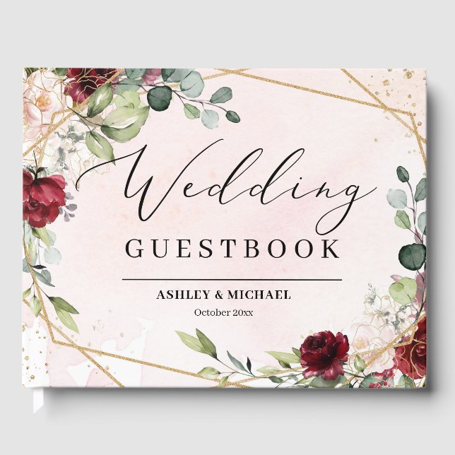 Livre D'or Mariage géométrique floral bordeaux boho (Recto)