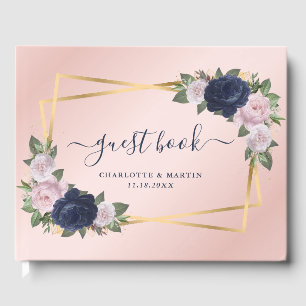 Livre D'or Mariage géométrique moderne Blush Navy Blue Gold