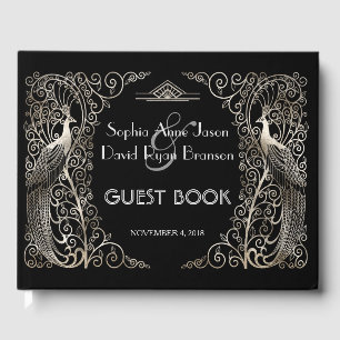 Livre D'or Mariage Glam Silver Art Déco Peacocks
