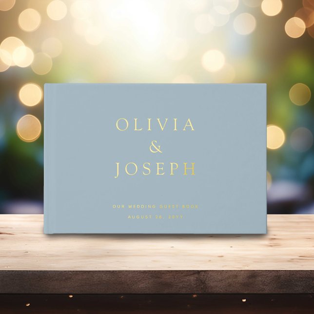 Livre D'or Mariage Gold Foil personnalisé Dusty Blue (Créateur téléchargé)