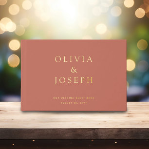 Livre D'or Mariage Gold Foil personnalisé Peach Terracotta