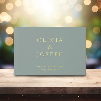 Livre D'or Mariage Gold Foil personnalisé Sage vert