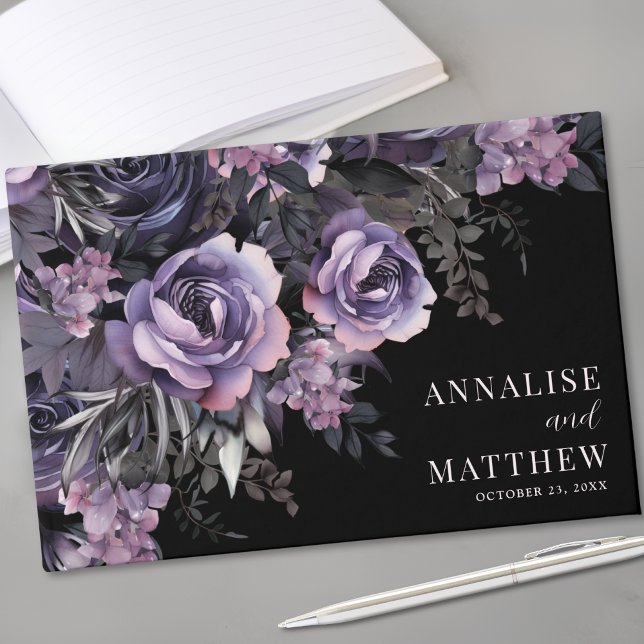 Livre D'or Mariage gothique floral noir (Black Floral Gothic Wedding Guest Book)
