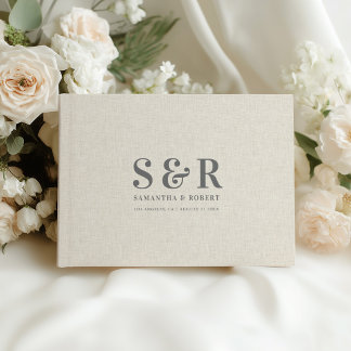 Livre D'or Mariage gris Monogramme Linge beige
