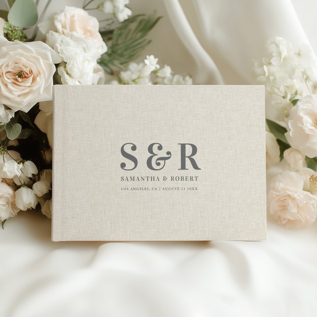 Livre D'or Mariage gris Monogramme Linge beige (Créateur téléchargé)
