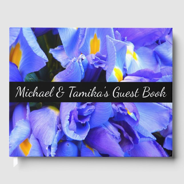 Livre D'or Mariage Irises bleues personnalisées (Recto)