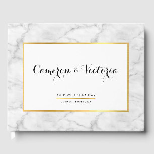 Livre D'or MARIAGE KEEPSAKE marbre élégant cadre en faux or