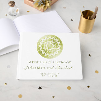 Livre D'or Mariage Mandala Vert à Dentelle