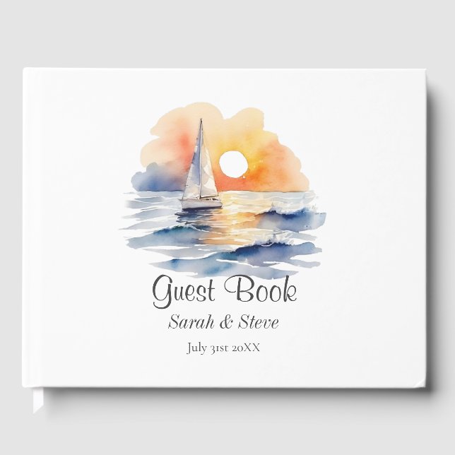 Livre D'or Mariage marin de l'aquarelle Sunset Seascape (Recto)