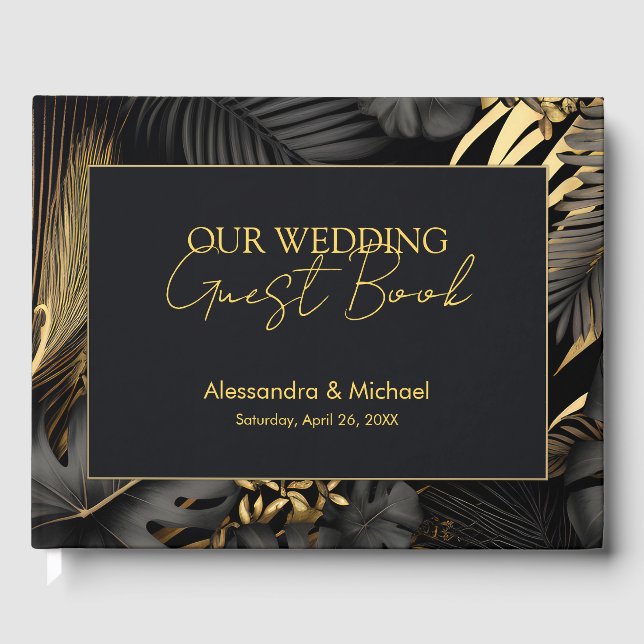 Livre D'or Mariage moderne Black Gold Tropical (Recto)