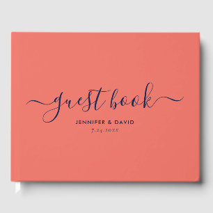 Livre d'or Mariage moderne Coral and Navy Blue