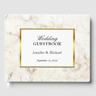 Livre D'or Mariage moderne élégante en marbre blanc et or