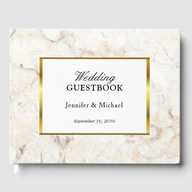 Livre D'or Mariage moderne élégante en marbre blanc et or (Recto)