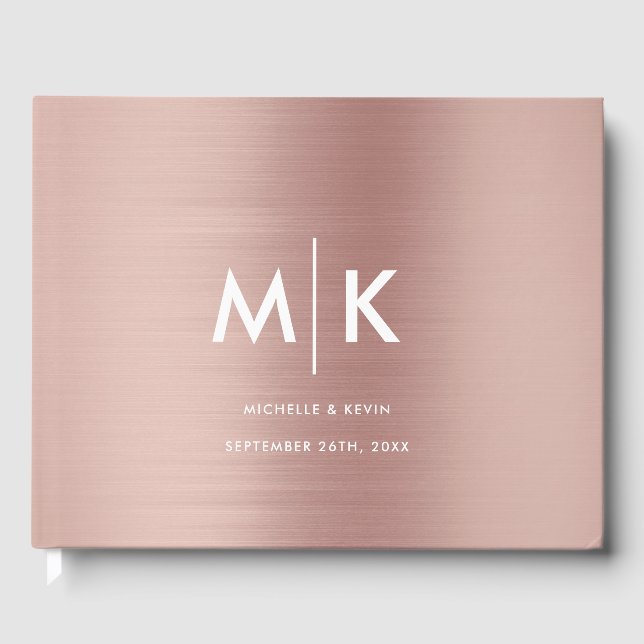 Livre D'or Mariage Moderne Luxueux Monogramme Rose Or (Recto)