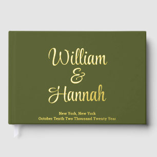 Livre D'or Mariage moderne Olive Green avec Gold Hardcover