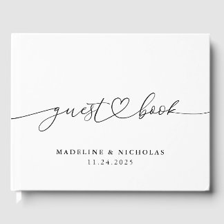 Livre D'or Mariage Moderne Simple Calligraphie Noir Et Blanc