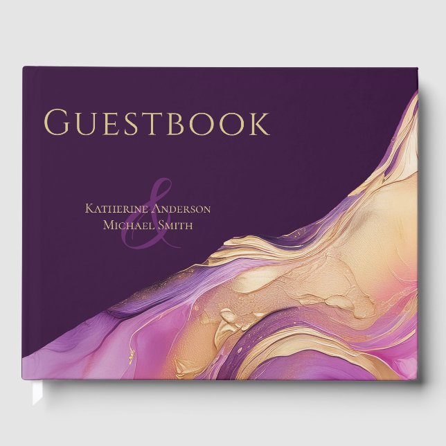 Livre D'or Mariage moderne violet or (Recto)