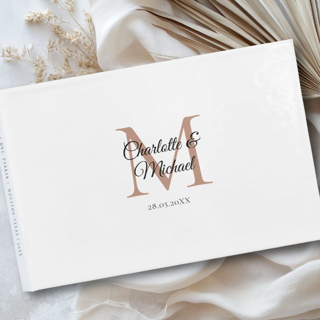 Livre D'or Mariage monogramme (Customer-specific, simple, elegant, classic,monogram, white, wedding guest book with your names and.)
