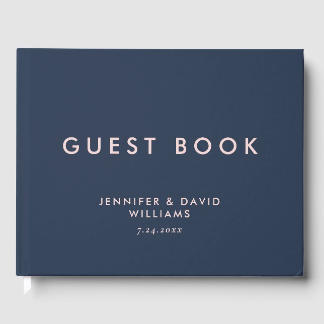 Livre D'or Mariage Monogramme bleu et bleu marine moderne (Recto)