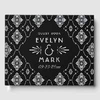 Mariage Monogramme Damassé Noir Argent