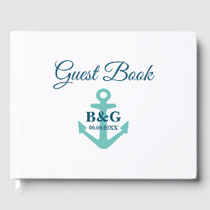 Livre D'or Mariage monogramme d'ancre nautique moderne