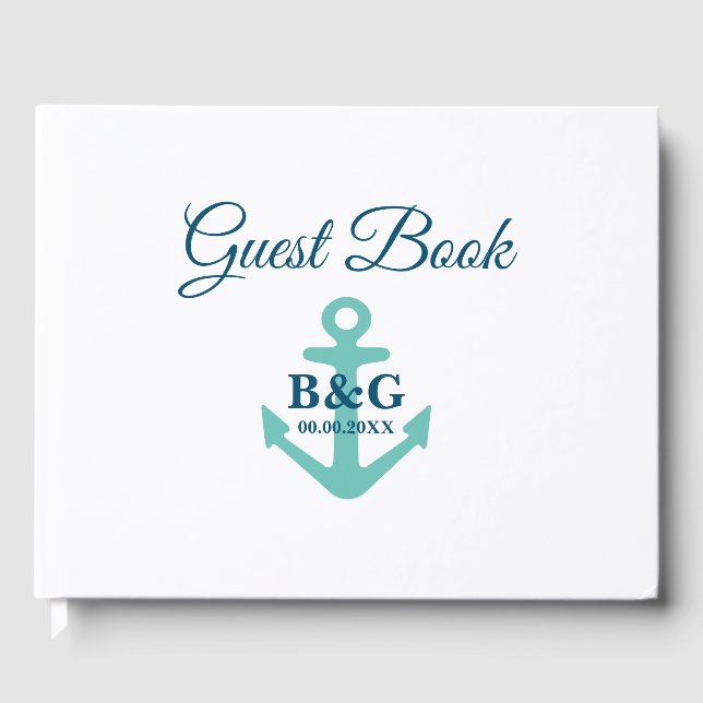Livre D'or Mariage monogramme d'ancre nautique moderne (Recto)