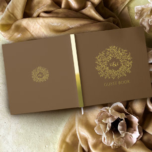 Livre D'or Mariage monogramme de feuille d'or brun automne