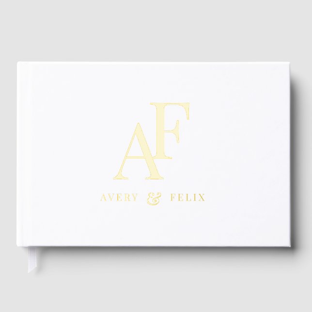 Livre D'or Mariage Monogramme Élégant Fond Or Simple (Recto)