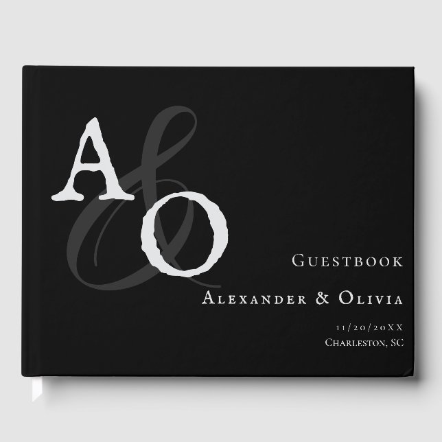 Livre D'or Mariage Monogramme minimaliste noir (Recto)
