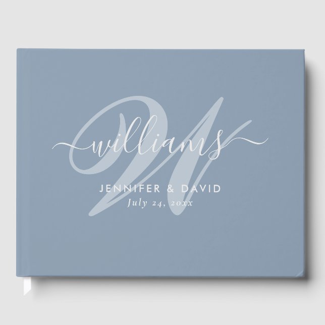 Livre D'or Mariage monographique bleu Dusty personnalisé (Recto)