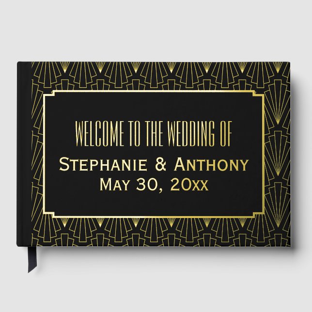 Livre D'or Mariage Motif Gold et Black Art Déco (Recto)