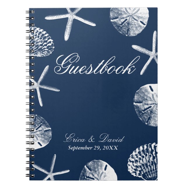 Livre d'or mariage | Navy Blue Beach Thème Coquill (Devant)