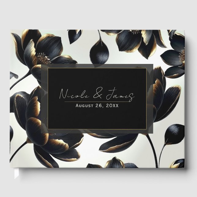 Livre D'or Mariage noir & or Floral Greige (Recto)