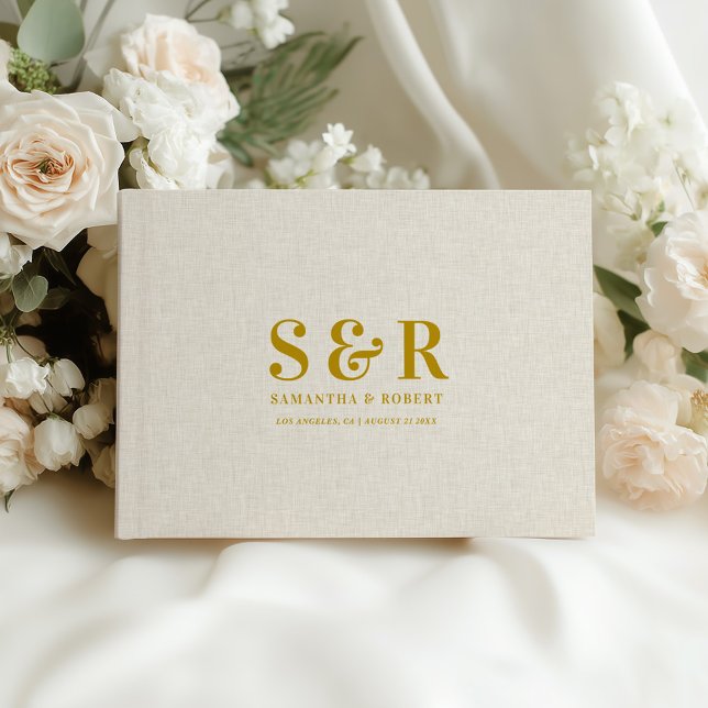 Livre D'or Mariage or Monogramme Linge beige (Créateur téléchargé)