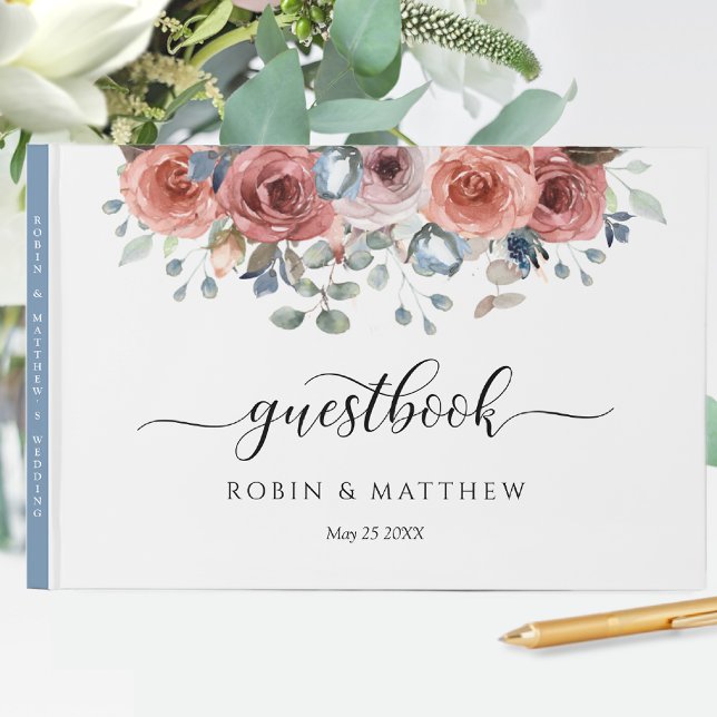 Livre D'or Mariage ou autre, bleu Dusty Blissful Floral (Créateur téléchargé)