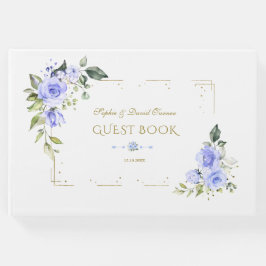 Livre D'or Mariage Parties scintillant or Fleurs bleues