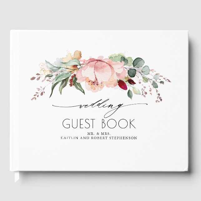 Livre D'or Mariage Peach Peach Pink and Burgundy Blooms (Recto)