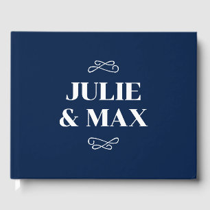 Livre D'or Mariage personnalisé avec flourish Navy et blanc