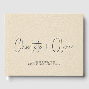 Livre D'or Mariage personnalisé Monogram Cream Faux Linen