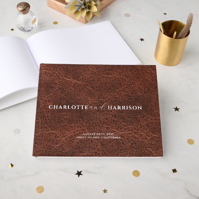 Livre D'or Mariage personnalisé Monogram Faux Cuir (Recto ouvert)
