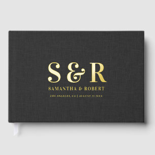 Livre D'or Mariage personnalisé Monogramme Lin noir