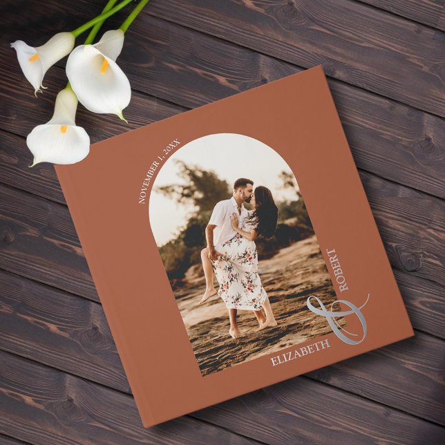Livre D'or Mariage photo Arch (Wedding guest book, your arched photo and details in real silver, gold or rose gold foil)