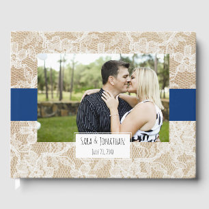 Livre D'or Mariage photo bleu Burlap and Lace Navy